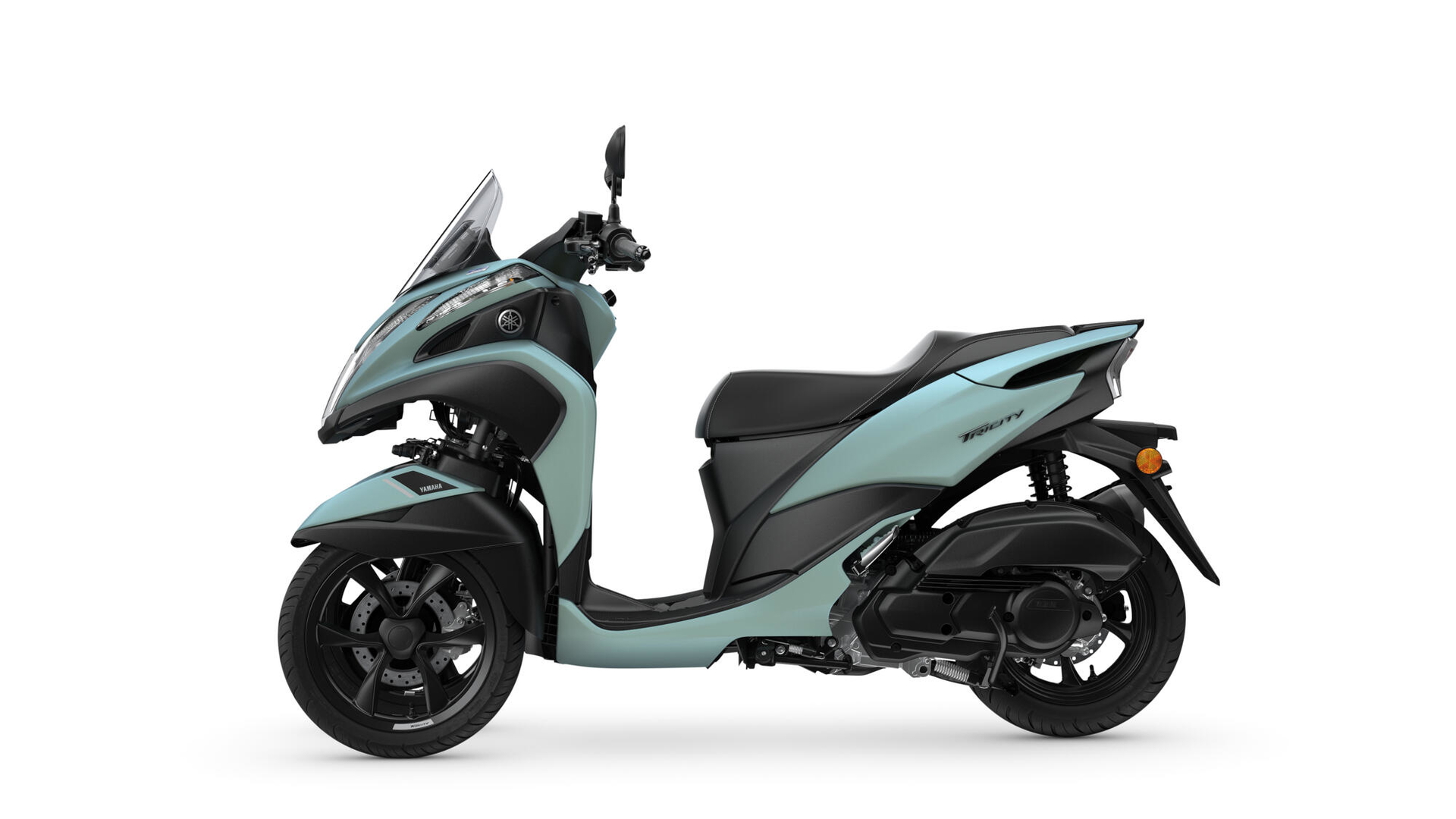 Vista lateral de Yamaha Tricity 125 MY 2024 con diseño compacto y tres ruedas.
