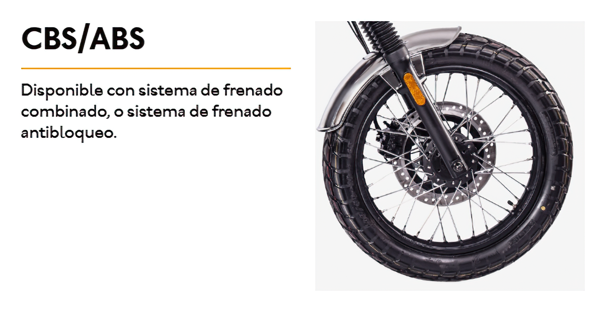 Detalles del sistema de frenos combinados del Brixton Cromwell 125.