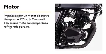 Vista del motor de la Brixton Cromwell 125, revela su diseño compacto y funcional.