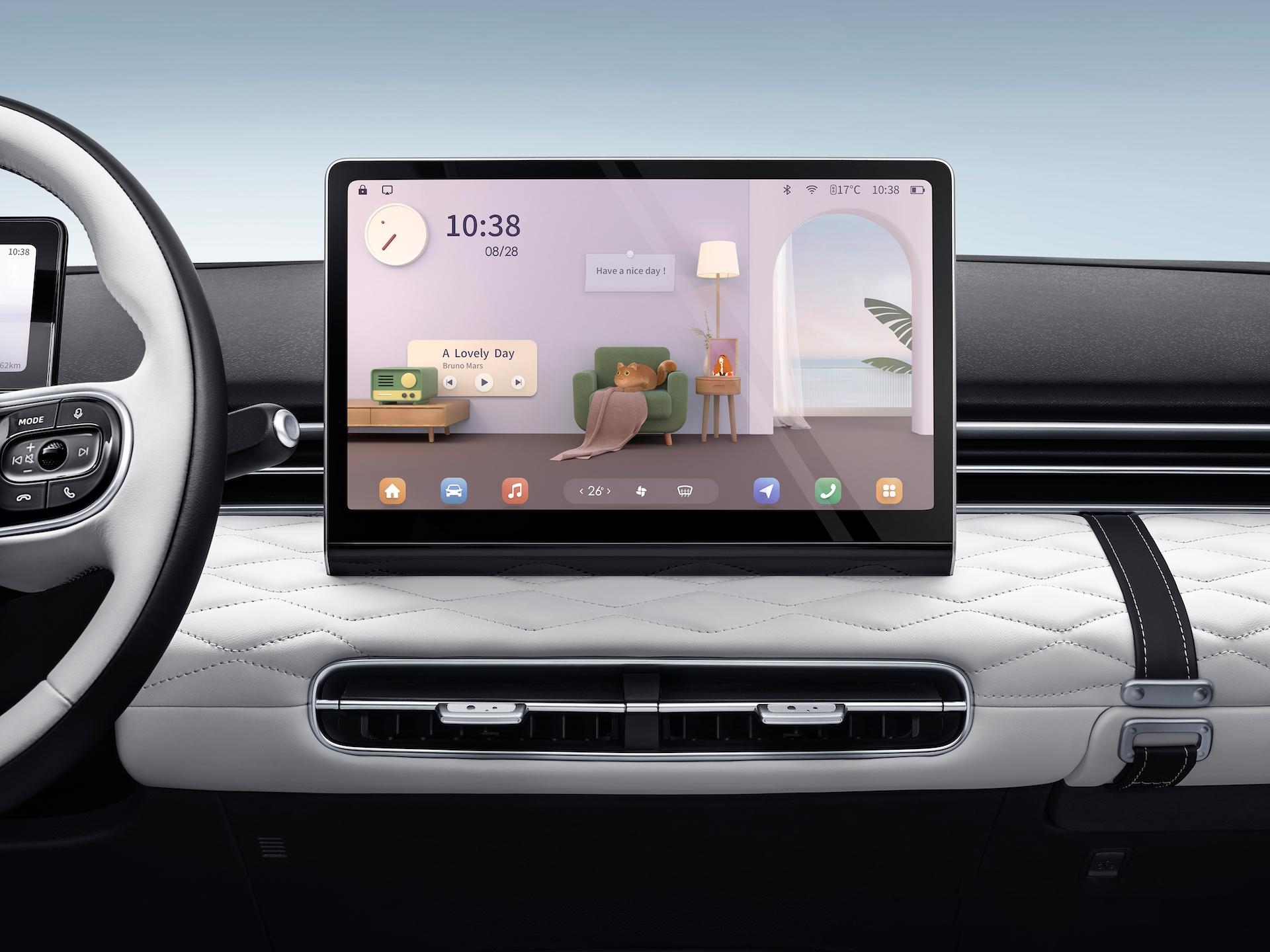 Vista del interior del Dongfeng Box, con tecnología moderna y acabados de calidad.