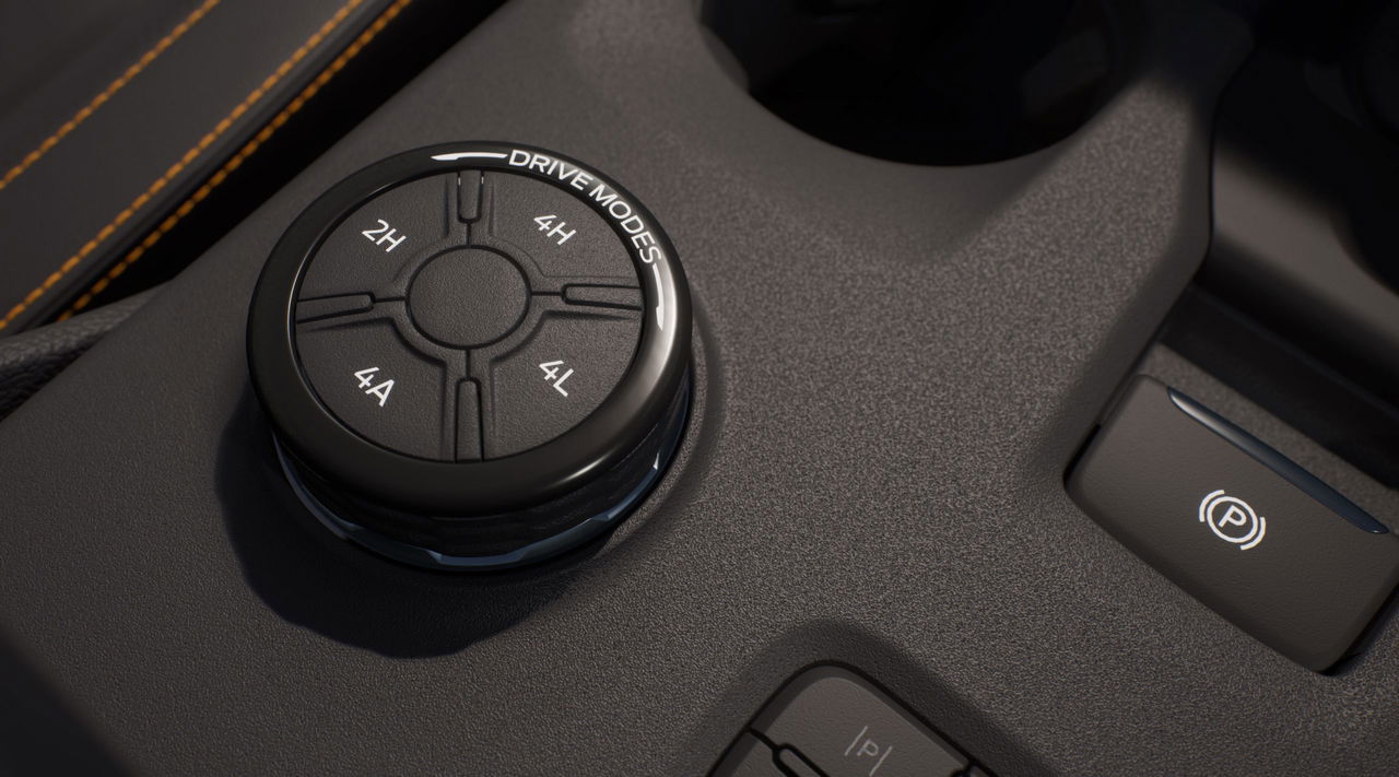 Detalle del selector de modos de conducción, elemento clave en su versatilidad todoterreno.