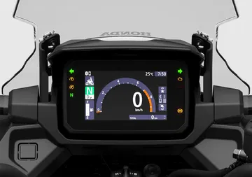 Tablero digital completo que muestra todas las métricas importantes del rendimiento de la NC750X.