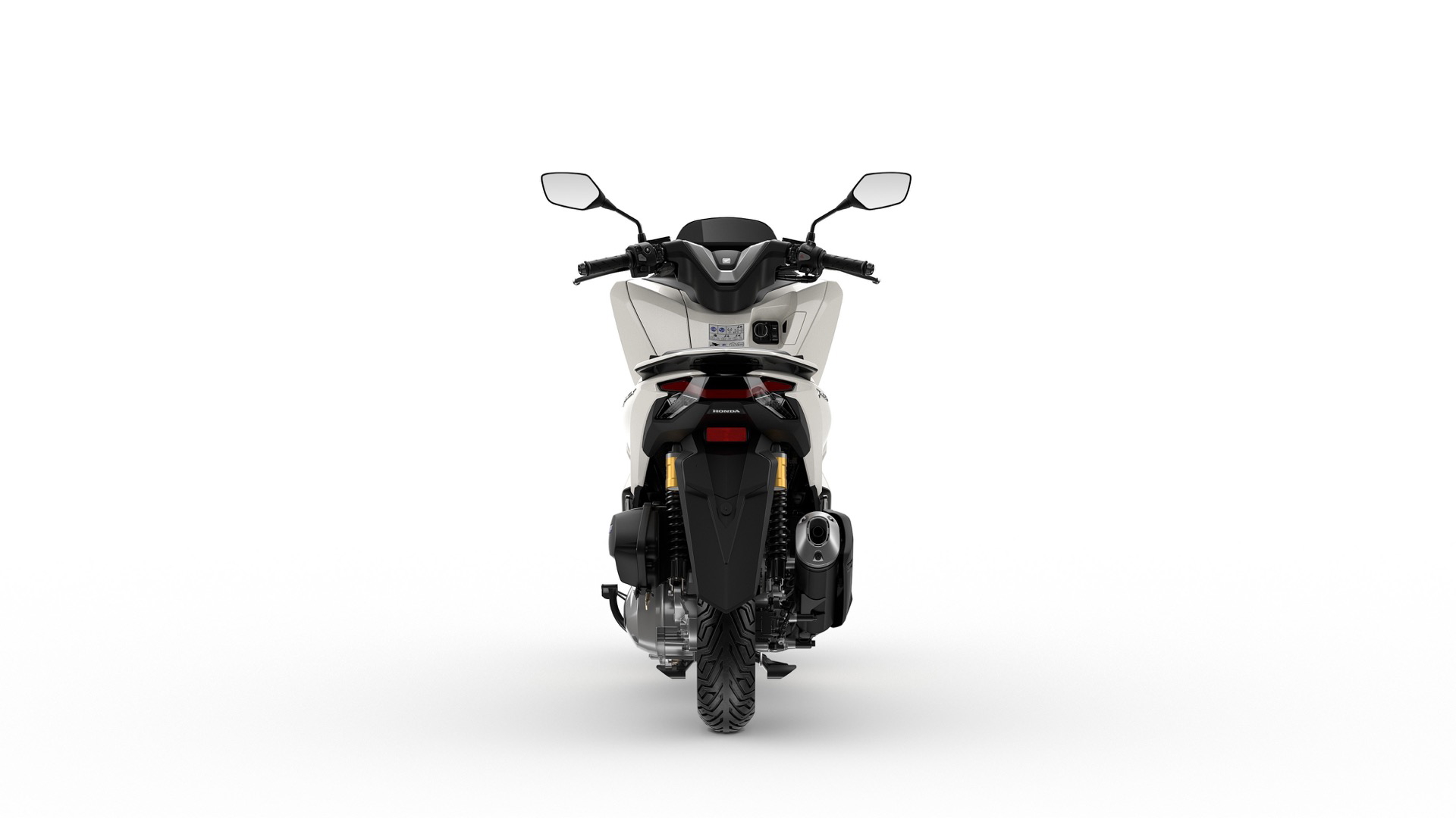 Vista delantera del renovado scooter Honda PCX 125, diseño elegante y funcional.
