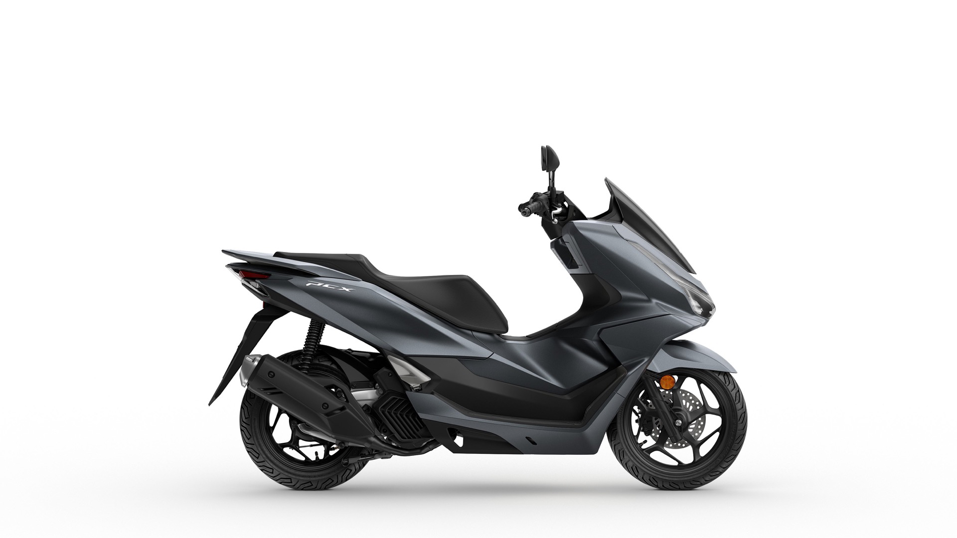 Vista lateral del renovado Honda PCX 125, destacando su diseño urbano.
