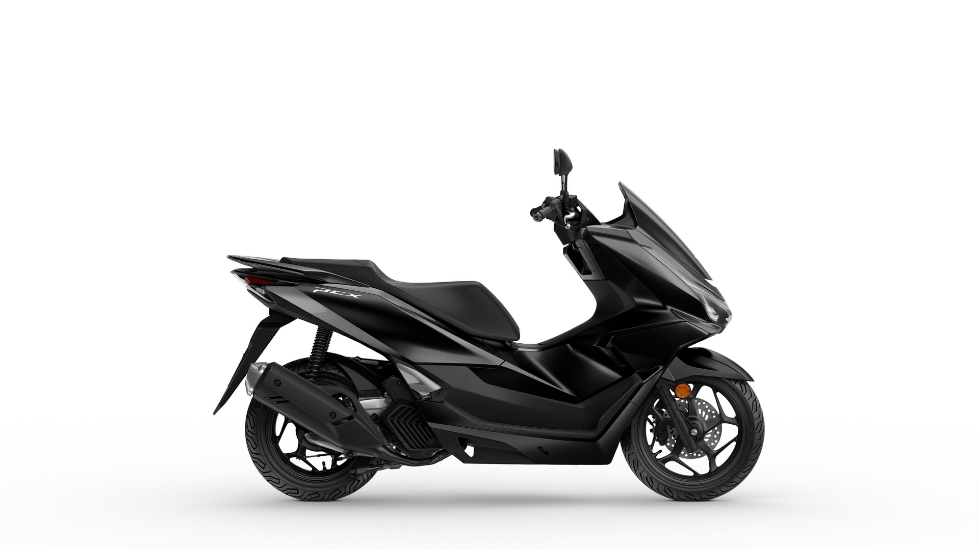 Vista lateral del scooter Honda PCX 125, destacando su diseño práctico y moderno.