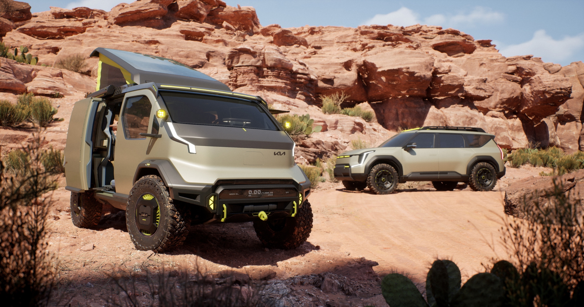 Kia EV9 navegando con soltura por terrenos off-road.