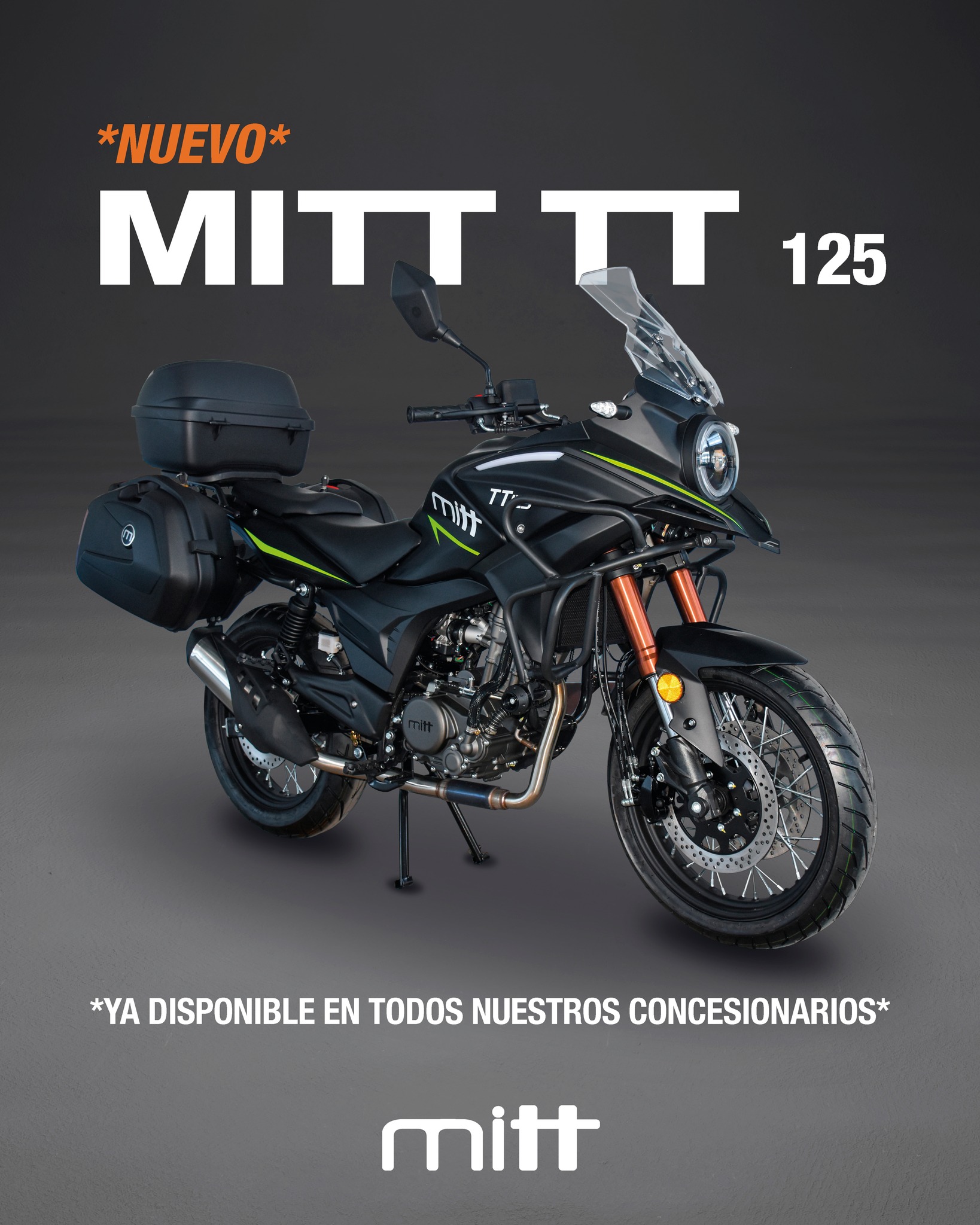 Nueva Mitt TT 125, resaltando su diseño trail y potencia de 14,5 CV.