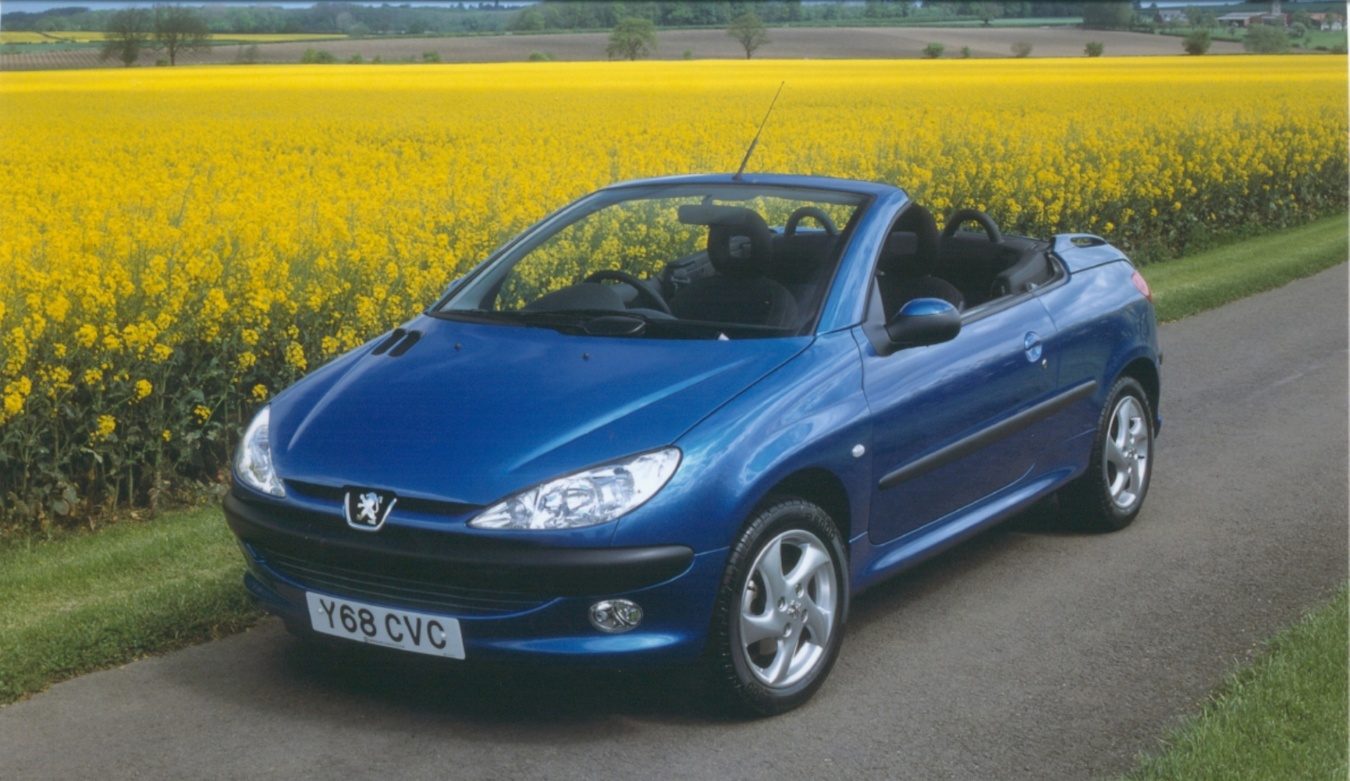 Peugeot 206 CC en entorno bucólico, perfecto para disfrutar de un día soleado.
