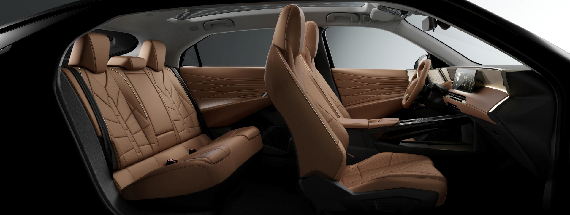 Interior elegante y espacioso con acabados de lujo, ideal para un viaje confortable.