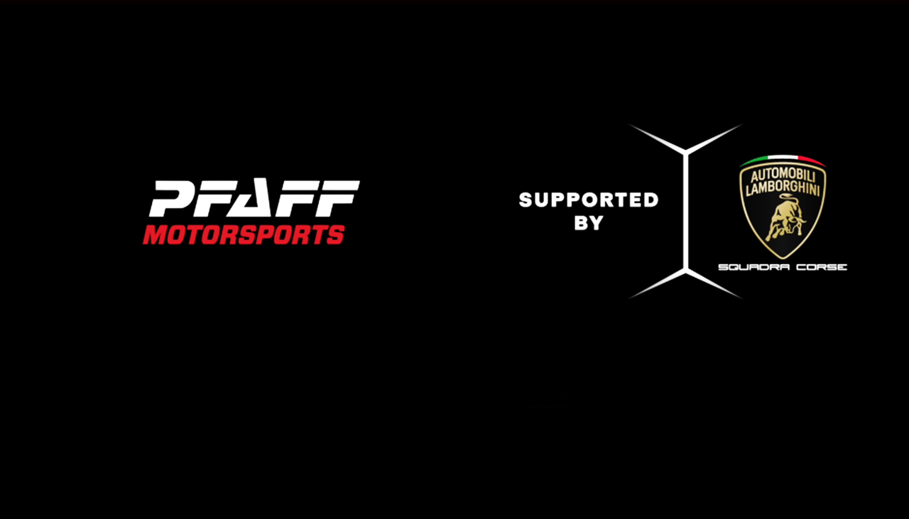 Logotipo de Pfaff Motorsports junto al de Lamborghini Squadra Corse.