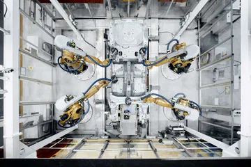 Vista de la línea de producción, donde se ensamblan los vehículos Volkswagen.