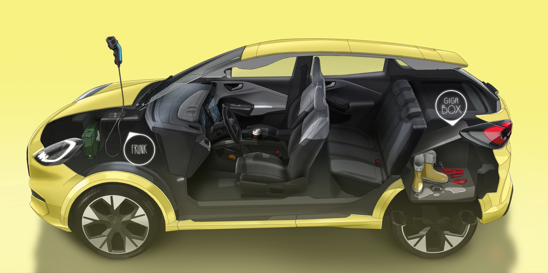 Interior del Ford Puma eléctrico, destacando espacio y diseño moderno.