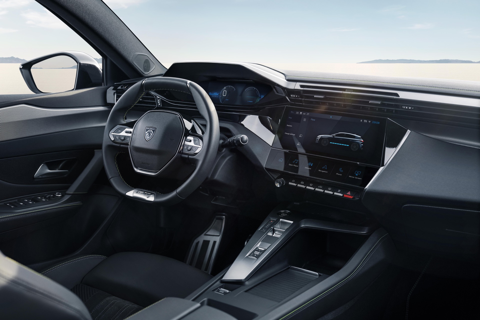 Vista del interior del Peugeot 308 SW 2024, con acabados modernos y funcionales.