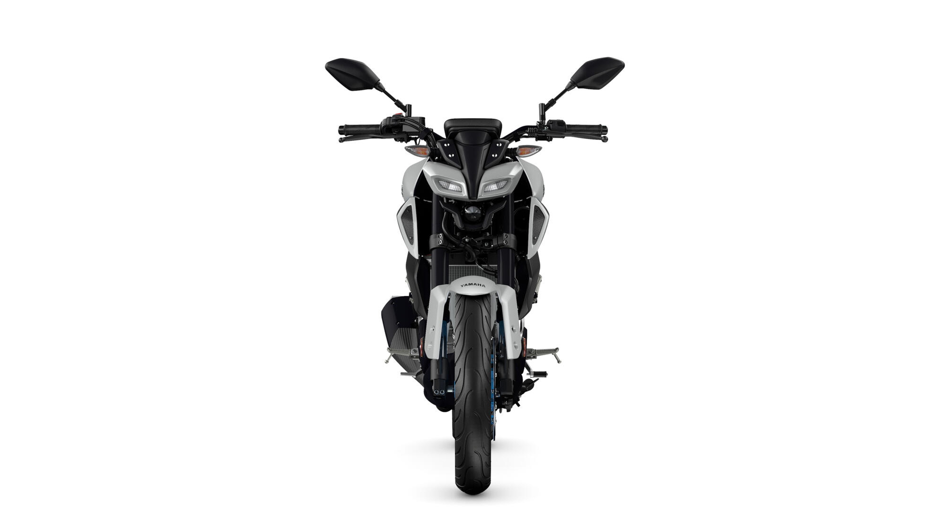 Frontal de la Yamaha MT125 2025, destacando su diseño agresivo y moderno.