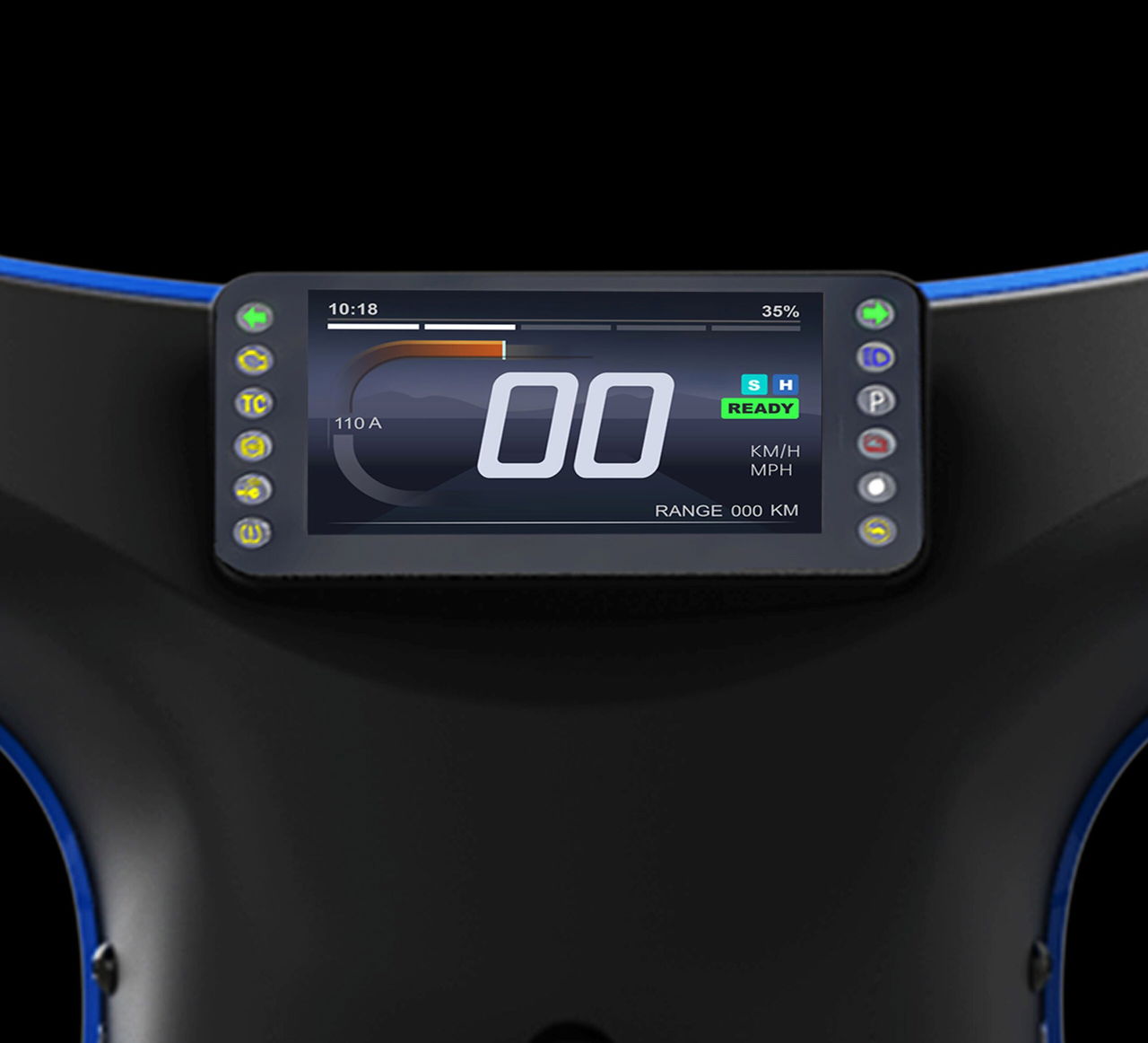 Pantalla digital del Felo moto FW03 mostrando información clave.