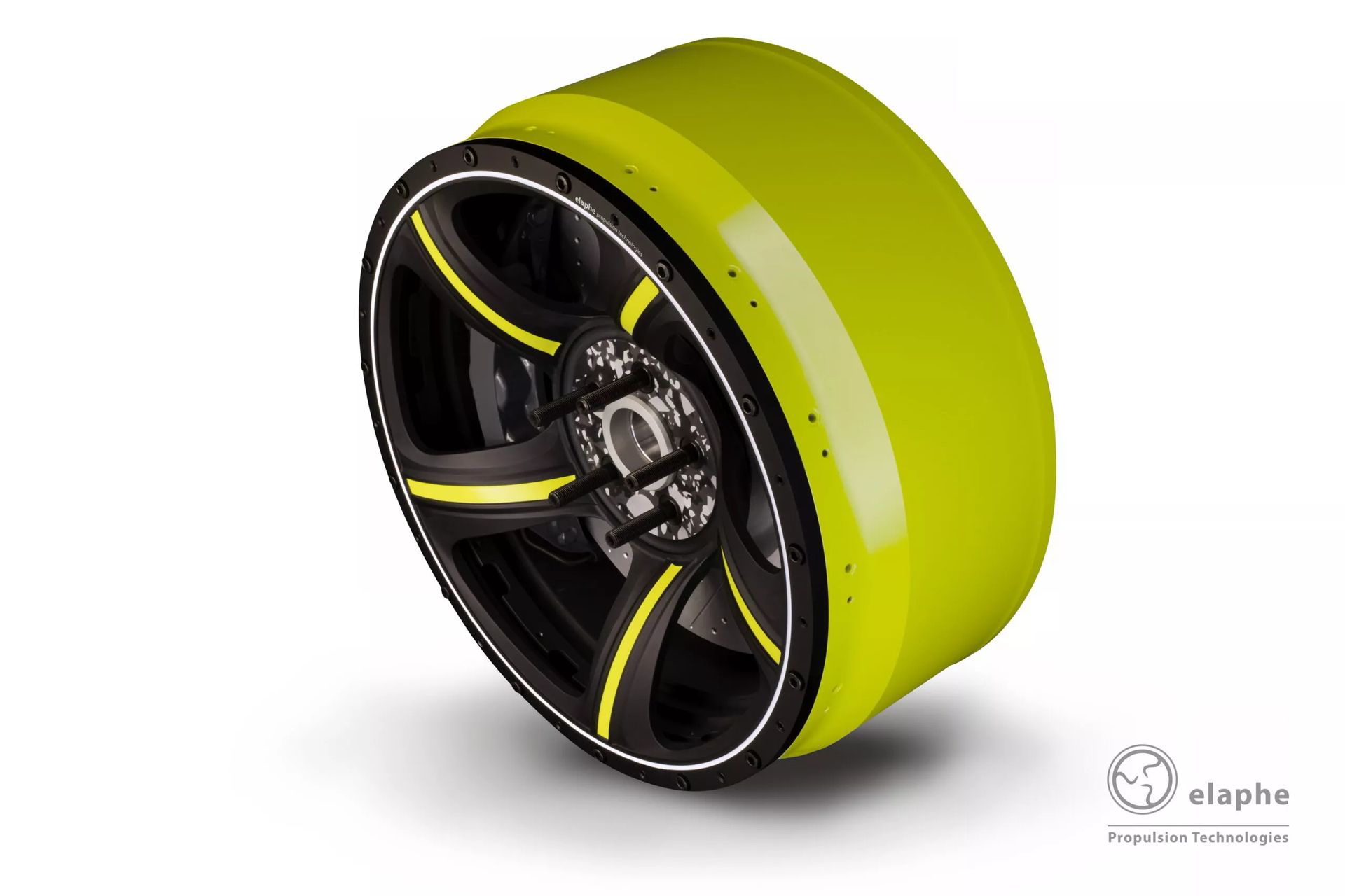 Rueda de diseño agresivo con acabado en amarillo y negro, perfecta para el superdeportivo.