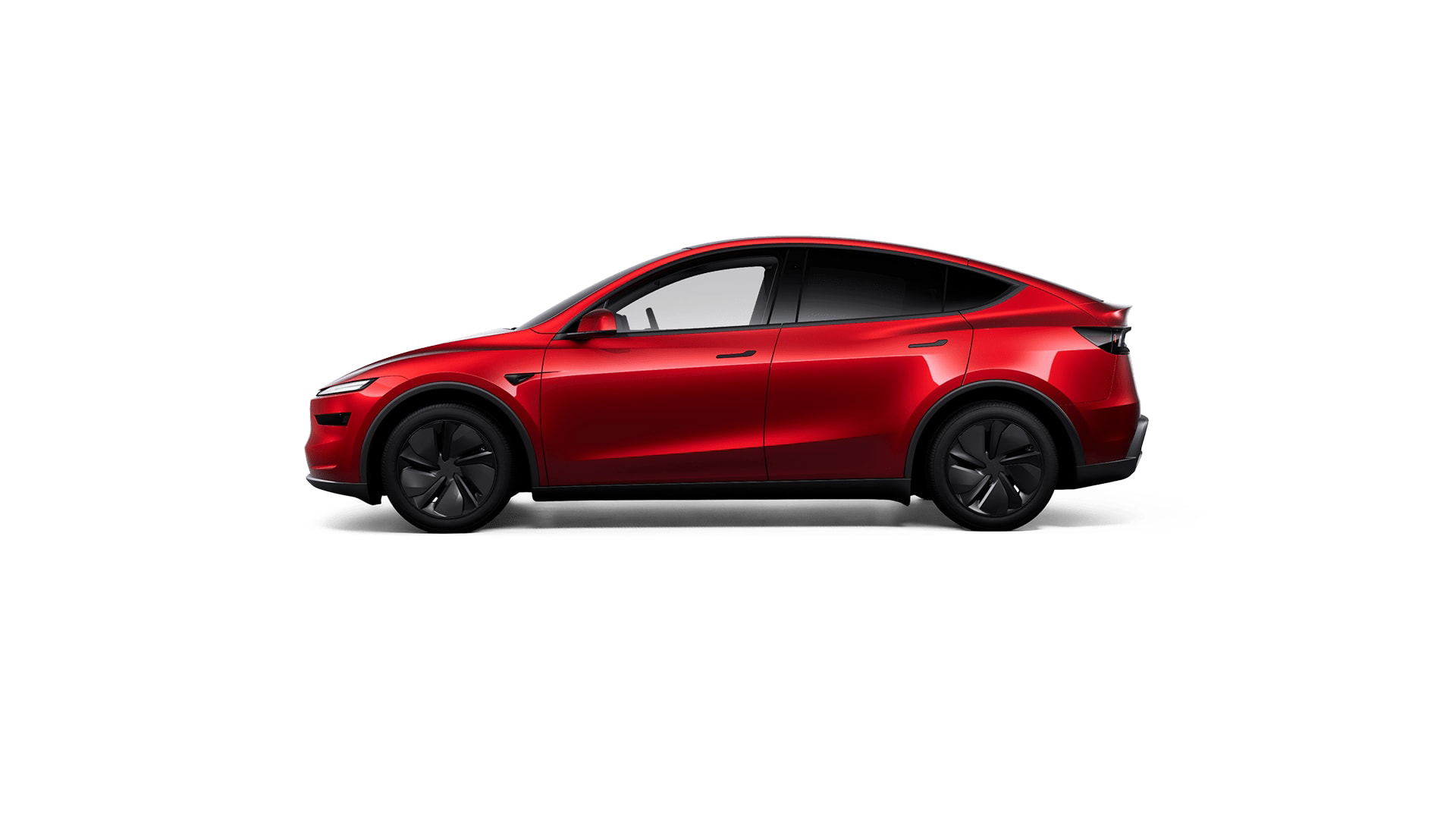 Vista lateral del Tesla Model Y 2025, destacando su diseño moderno y aerodinámico.