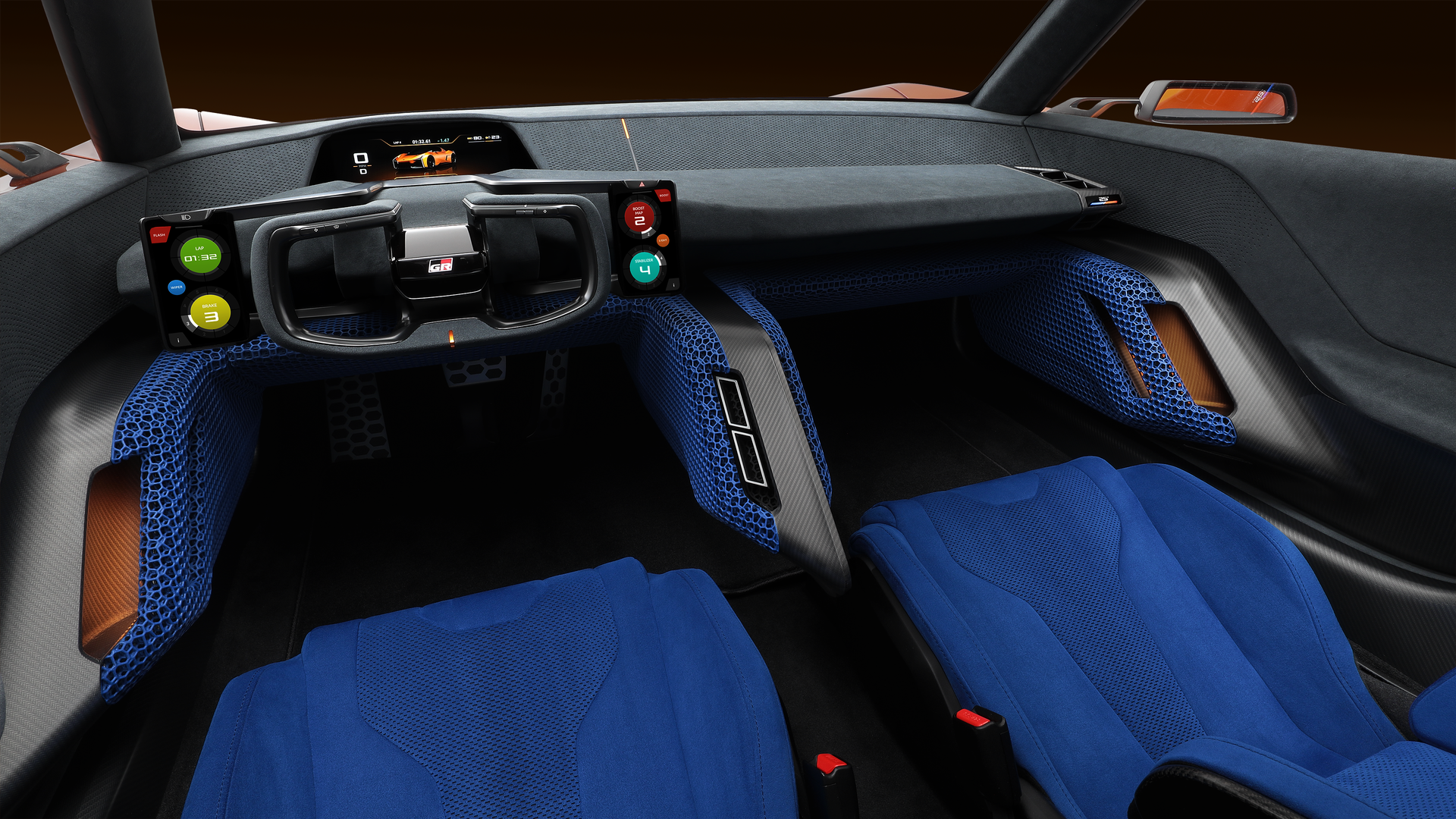 Vista del interior del Toyota FT-Se, que destaca por su diseño moderno y deportivo.