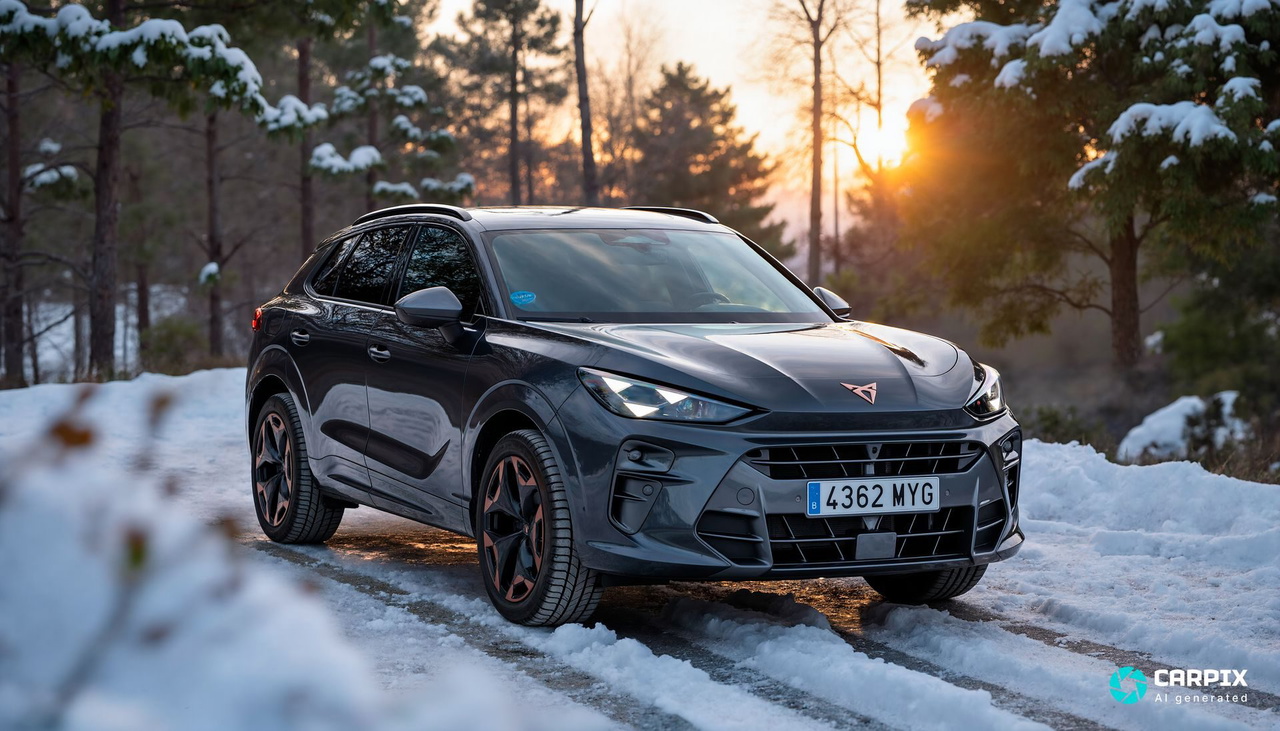 El Cupra Terramar destaca por su diseño agresivo y deportivo en un entorno invernal. El Cupra Terramar destaca por su diseño agresivo y deportivo en un entorno invernal.