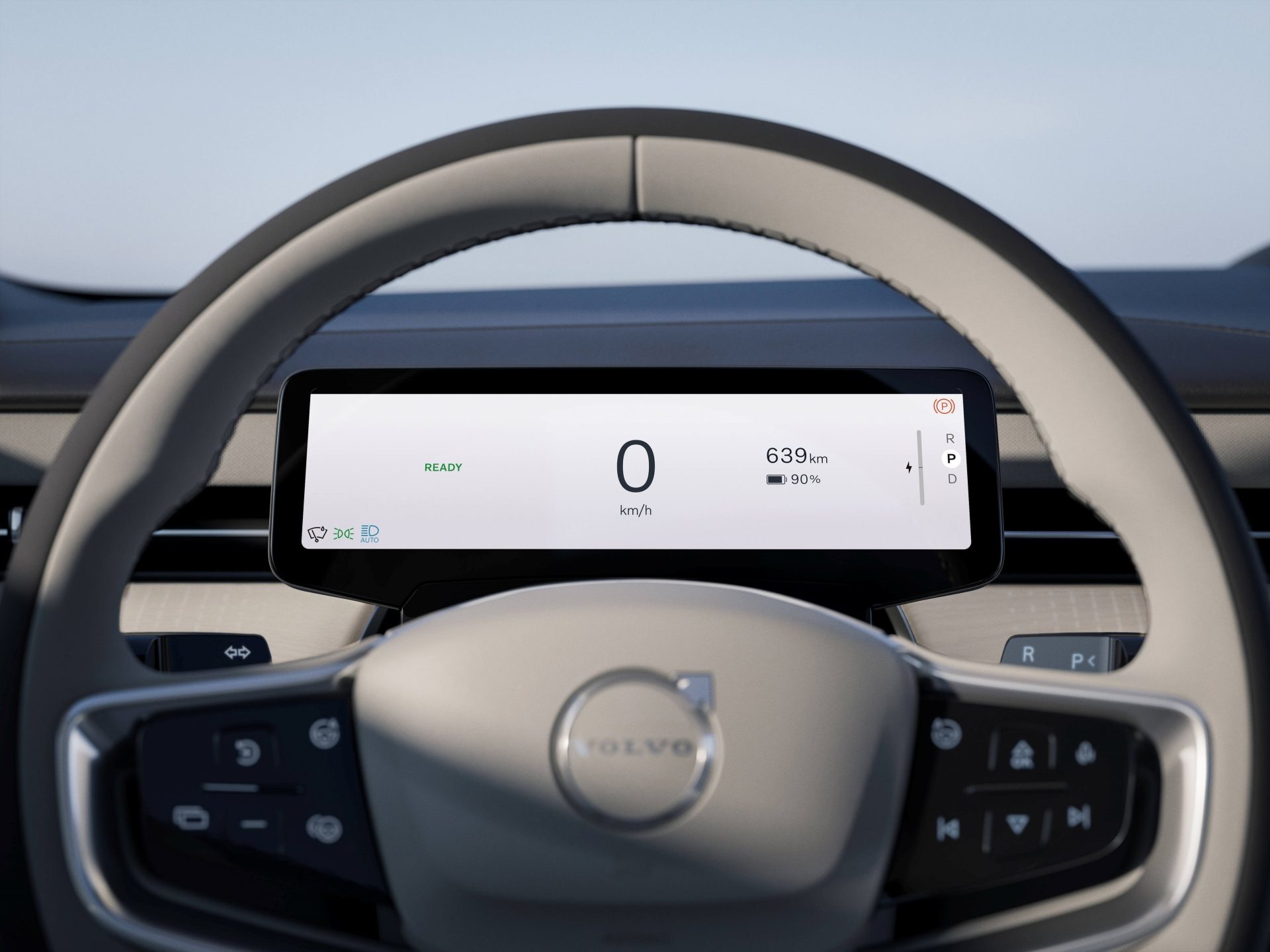 Vista del panel de instrumentos del nuevo Volvo ES90, que destaca por su tecnología avanzada.