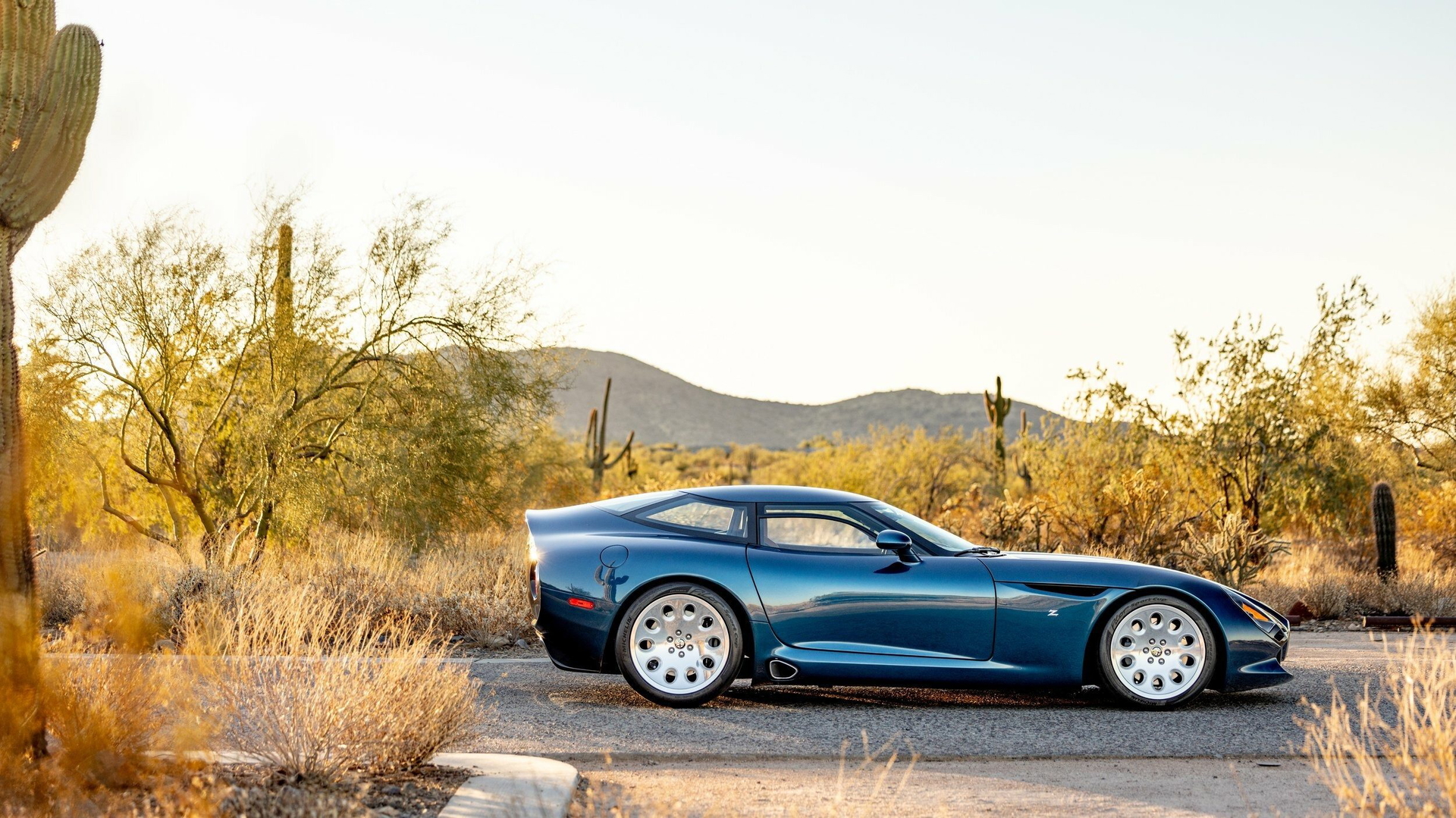 Vista lateral del Alfa Romeo TZ3 Stradale, destacando su diseño aerodinámico y elegancia.