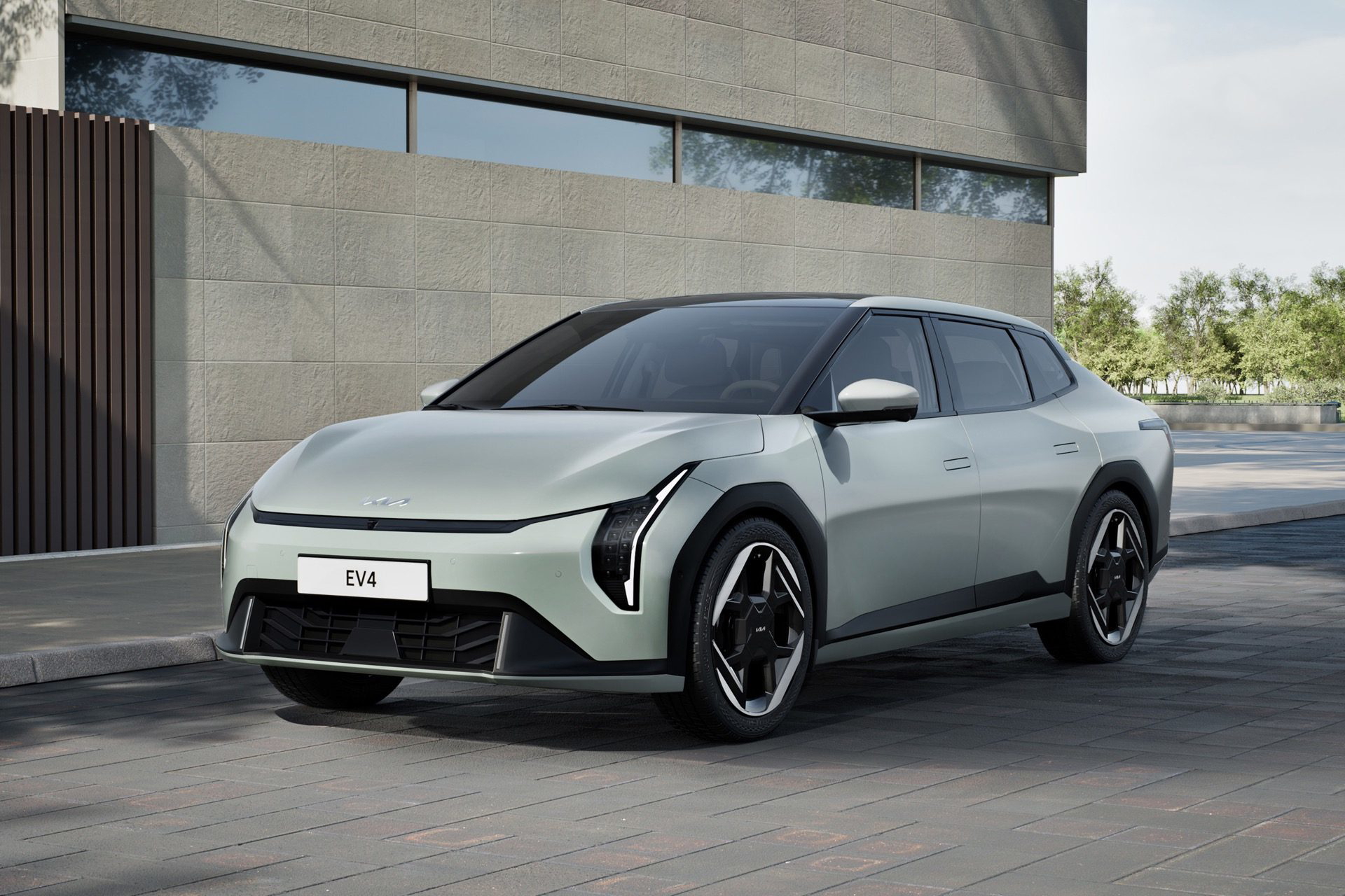El Kia EV4 se presenta con un diseño dinámico y aerodinámico.