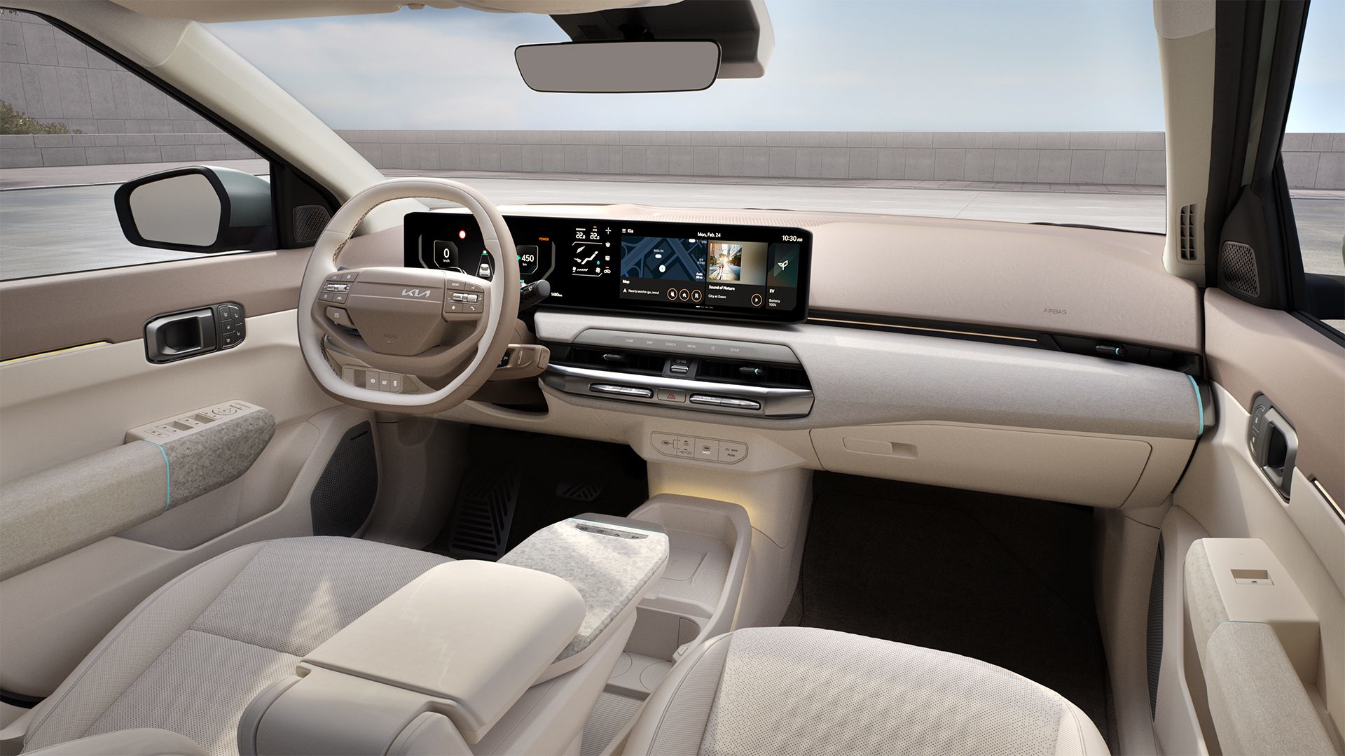 Interior moderno y minimalista, con tecnología avanzada y un diseño acogedor.