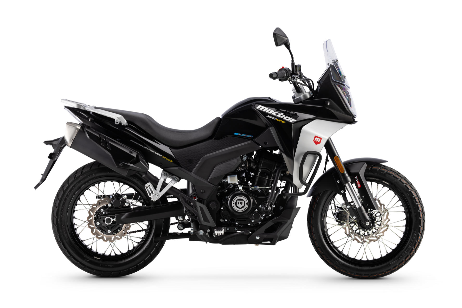 Vista lateral de la Macbor Montana XR1 EVO, destaca su diseño aventurero.