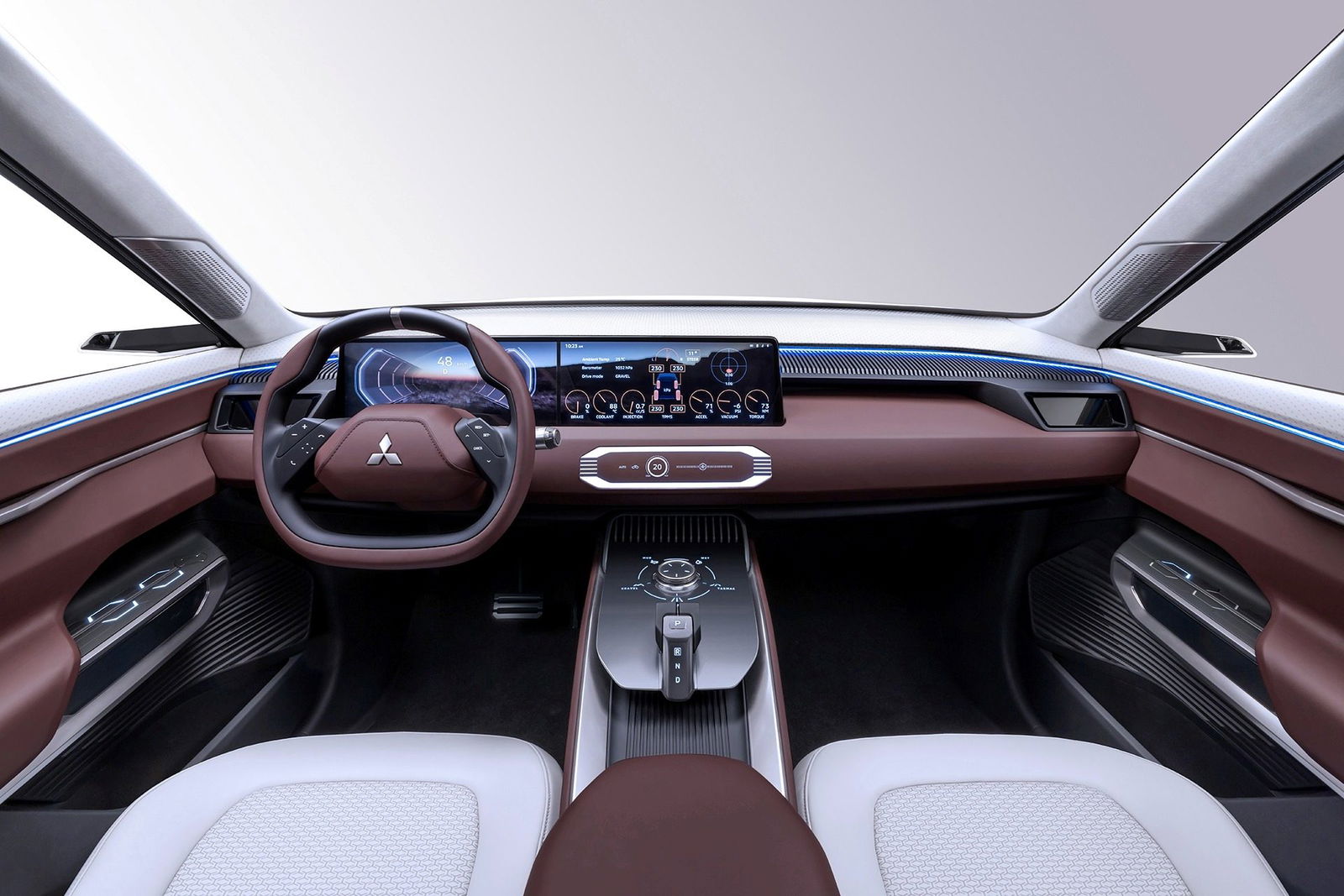 Innovador interior con acabados premium y tecnología avanzada en el Mitsubishi DST Concept. Innovador interior con acabados premium y tecnología avanzada en el Mitsubishi DST Concept.