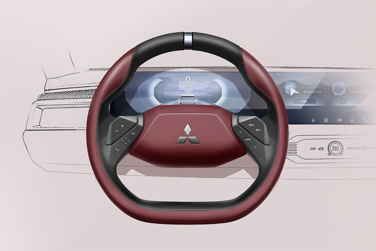 Volante del Mitsubishi DST, con diseño futurista y elegante, ideal para un SUV de aventura. Volante del Mitsubishi DST, con diseño futurista y elegante, ideal para un SUV de aventura.
