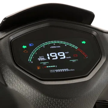 Tablero LCD de la scooter QJ Motor LTS 50S, muestra velocidad y nivel de batería.