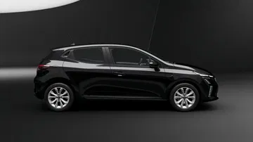 Renault Clio en un elegante perfil lateral, destacando su diseño moderno y aerodinámico. Renault Clio en un elegante perfil lateral, destacando su diseño moderno y aerodinámico.
