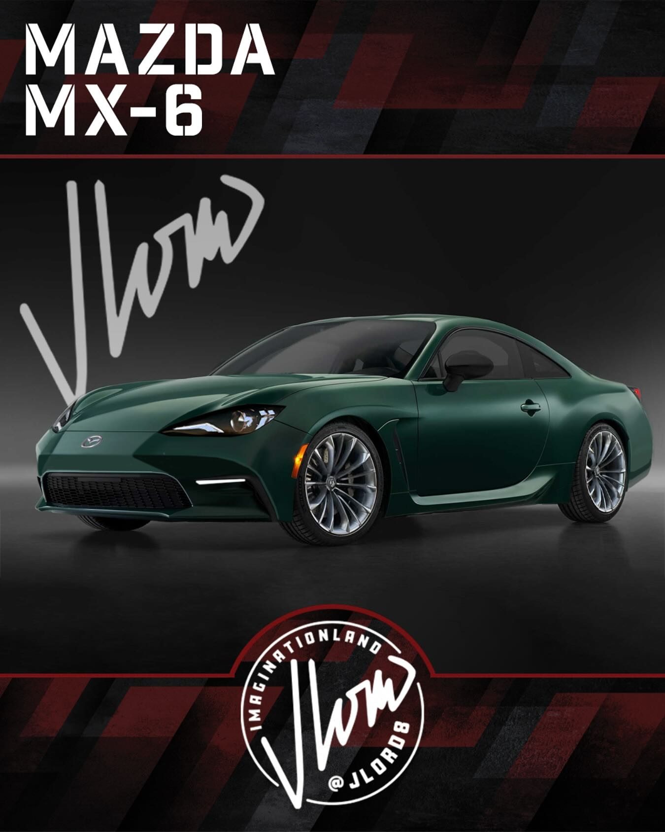 Recreación artística del Mazda MX-6, mostrando su diseño coupé deportivo. Recreación artística del Mazda MX-6, mostrando su diseño coupé deportivo.