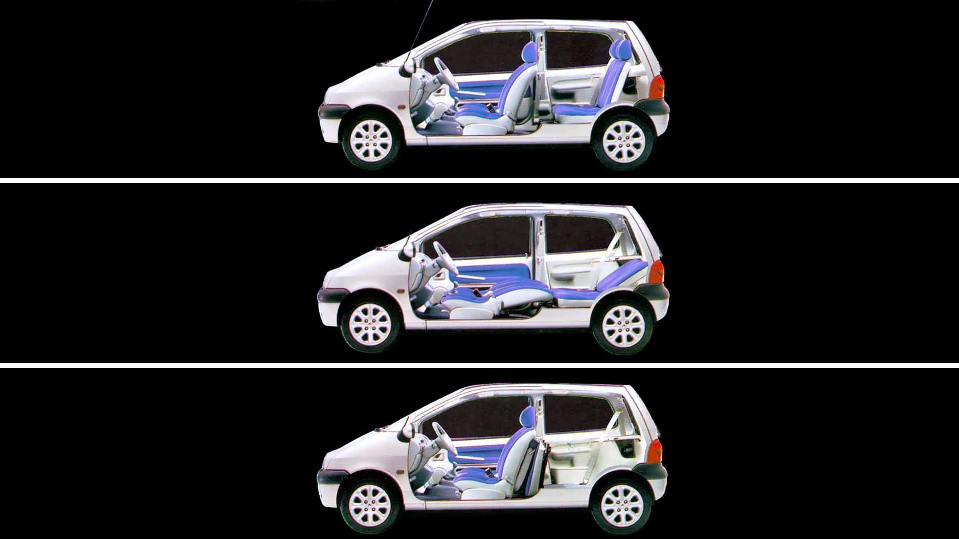 Vista detallada del interior del Renault Twingo, destacando sus asientos y diseño compacto. Vista detallada del interior del Renault Twingo, destacando sus asientos y diseño compacto.