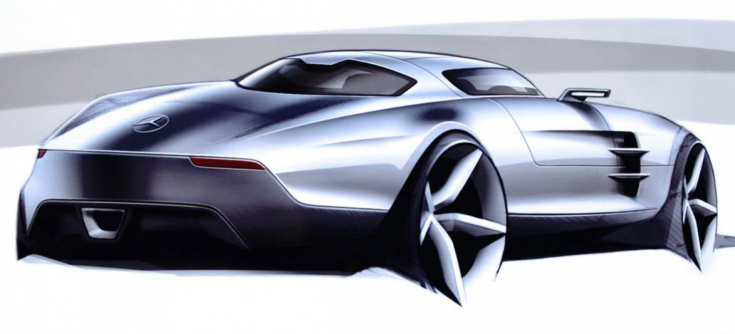 Mercedes SLS AMG, bocetos e interior