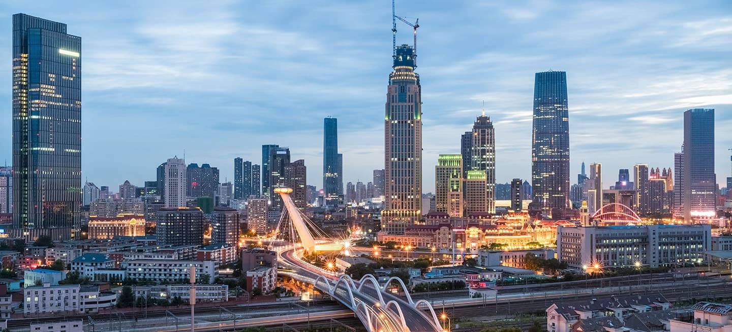 tianjin cityscape in nightfall