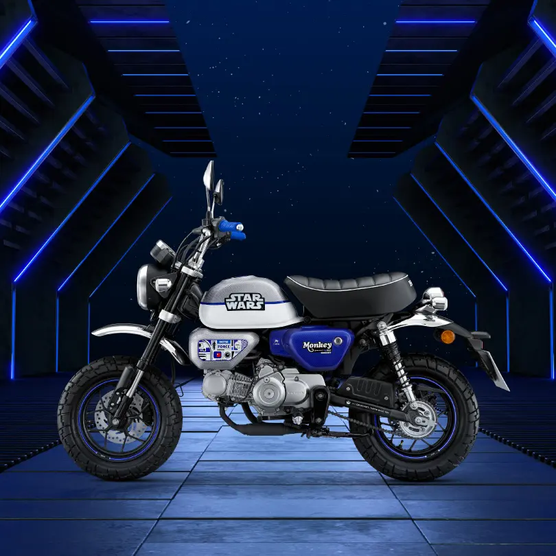 Edición especial de motocicleta con temática de Star Wars, acabados y detalles únicos.